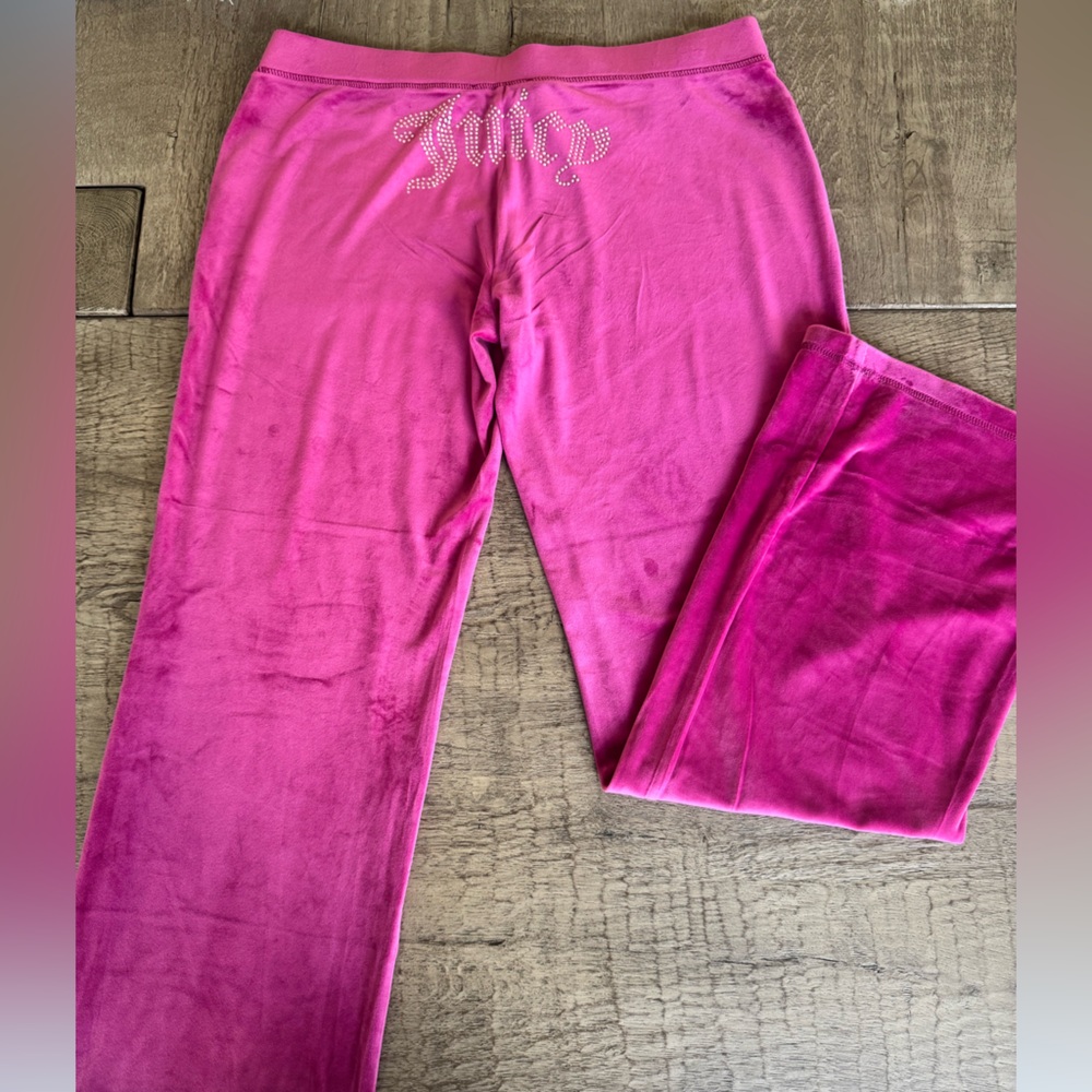 NWOT Juicy Couture Pink Velour Rhinestone Logo Lounge Pants Size L Y2K